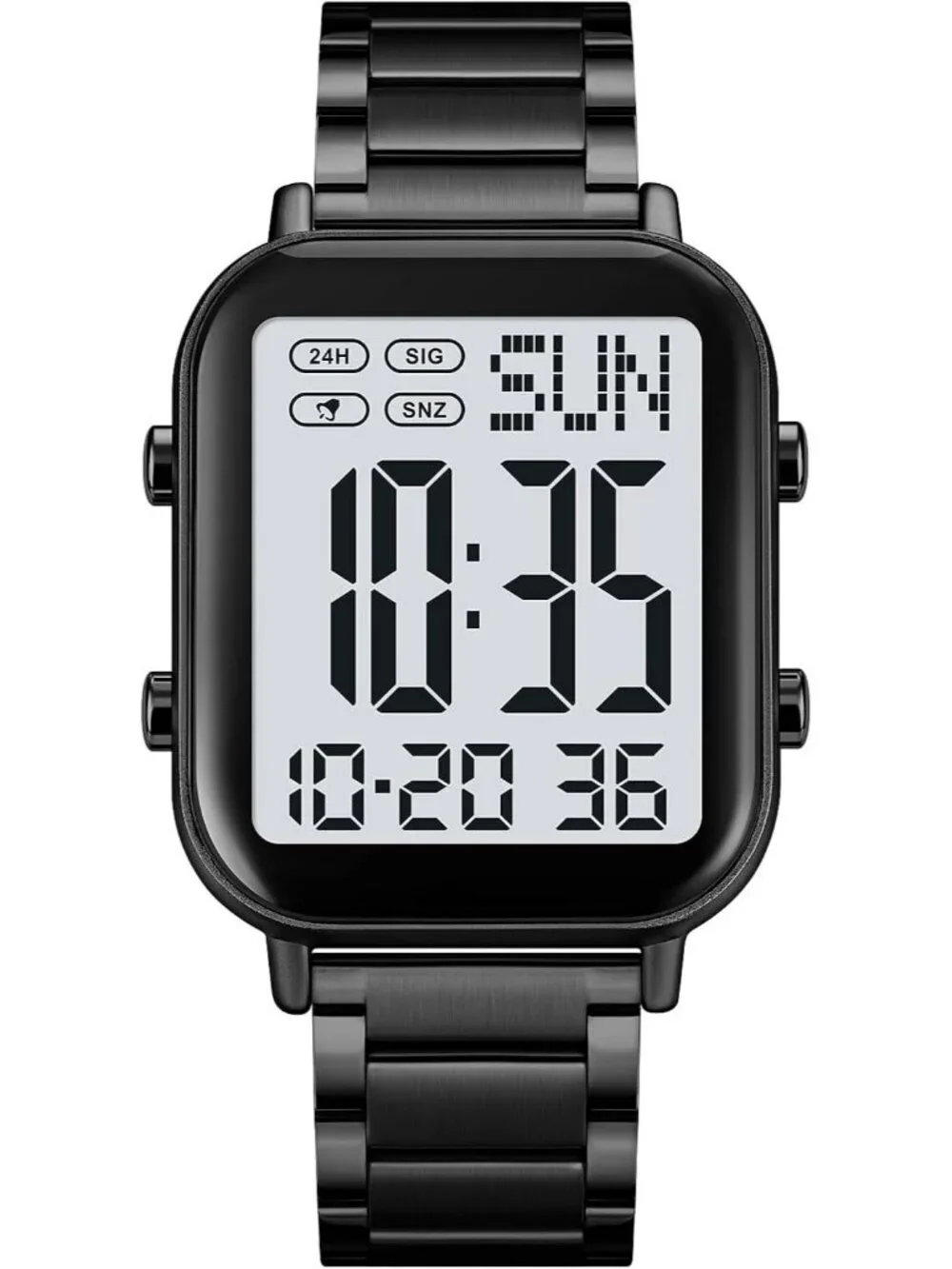 Unisex Black White Analog Stainless Steel Waterproof Electronic Digital Watch